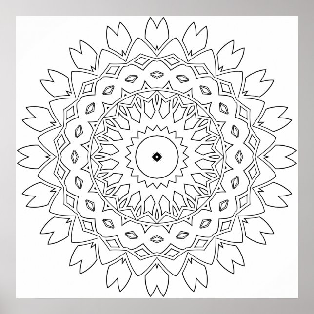 Blatt-Blütenblatt-Mandala-Malvorlage mit Sternenke Poster (Vorne)