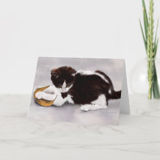 Blatt, das Kätzchen spielt Karte