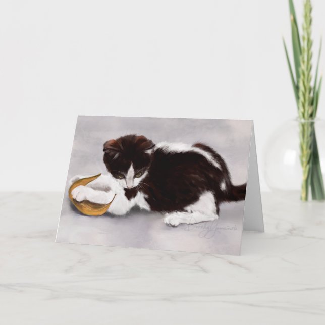 Blatt, das Kätzchen spielt Karte (Vorderseite)