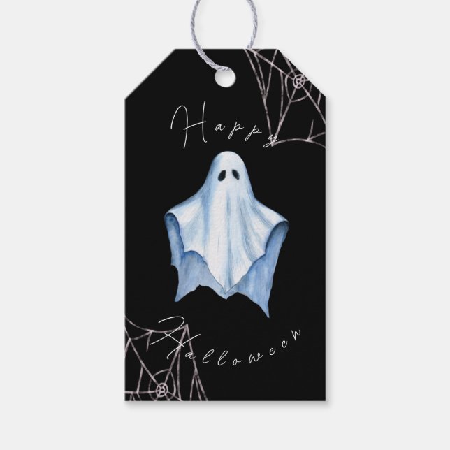 Blatt Ghost & Cobwebrings Halloween Gothic Black Geschenkanhänger (Vorderseite)
