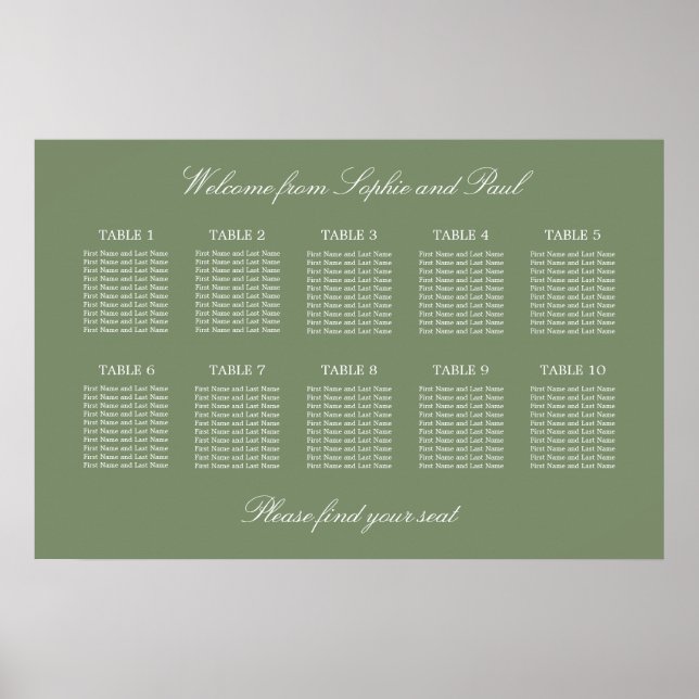 Blatt Green 10 Table Wedding Seating Chart Poster (Vorne)