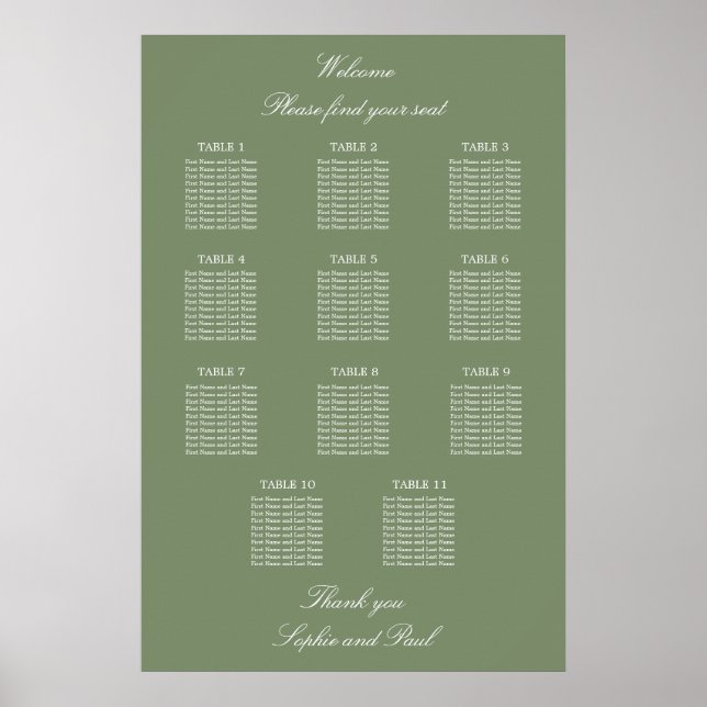 Blatt Green 11 Tabelle Hochzeitdiagramm Poster (Vorne)