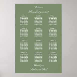 Blatt Green 12 Table Wedding Seating Chart Poster