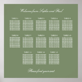 Blatt Green 13 Table Wedding Seating Chart Poster