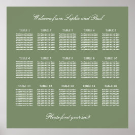 Blatt Green 15 Table Wedding Seating Chart Poster
