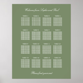 Blatt Green 16 Table Wedding Seating Chart Poster