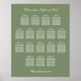 Blatt Green 17 Table Wedding Seating Chart Poster
