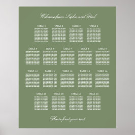 Blatt Green 18 Table Wedding Seating Chart Poster