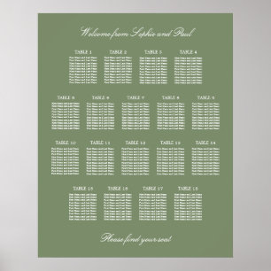 Blatt Green 18 Table Wedding Seating Chart Poster