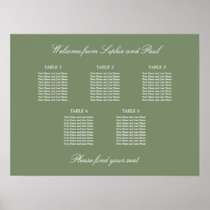 Blatt Green 5 Table Wedding Chart Poster