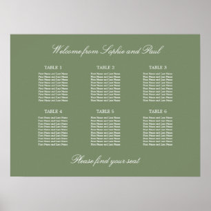 Blatt Green 6 Table Wedding Chart Poster