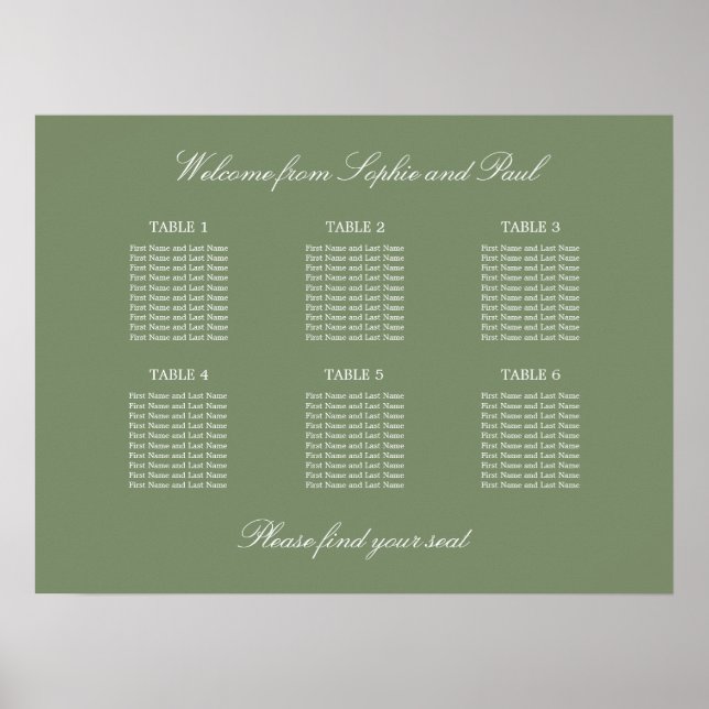 Blatt Green 6 Table Wedding Chart Poster (Vorne)