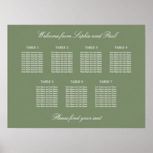 Blatt Green 7 Tabelle Hochzeitdiagramm Poster
