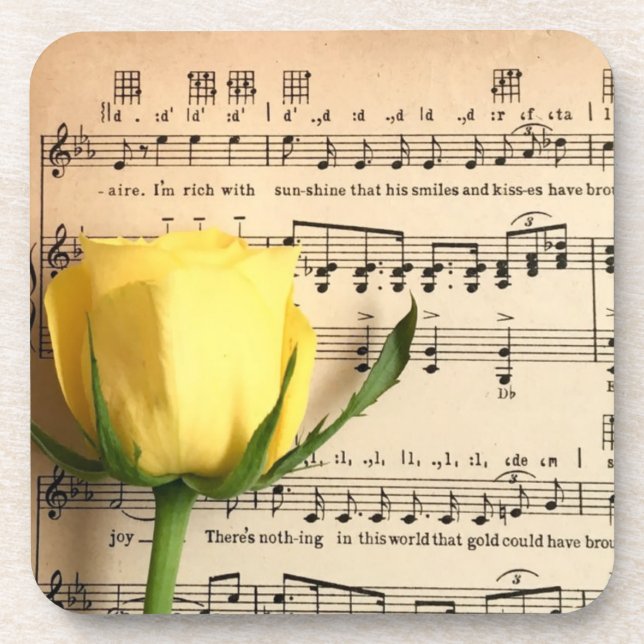 Blatt Music Yellow Rose Getränkeuntersetzer (Vorderseite)