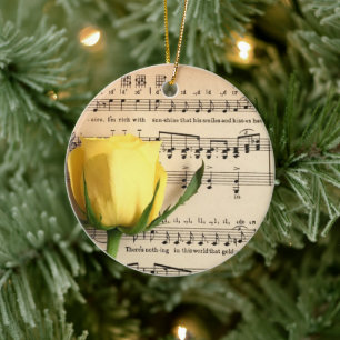 Blatt Music Yellow Rose Keramik Ornament