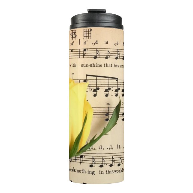 Blatt Music Yellow Rose Thermosbecher (Vorderseite)