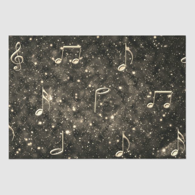 Blatt Musiknoten Gold Black Decoupage Seidenpapier (Vorderseite)