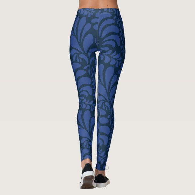 Blatt Muster, blaue Socken Leggings (Rückseite)