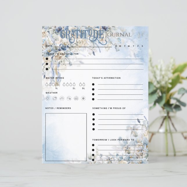 Blatt Papier des Blue Floral Elegantude Journal (Stehend Vorderseite)