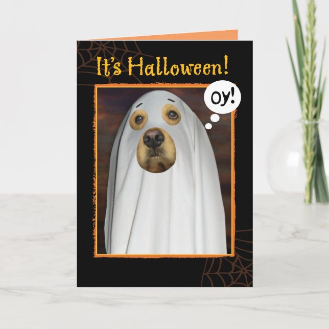 Blatt passiert Funny Golden Retriever Halloween Karte (Vorderseite)