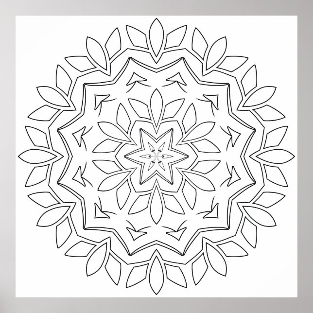 Blatt Stern Mandala Malvorlage Naturdesign Poster (Vorne)