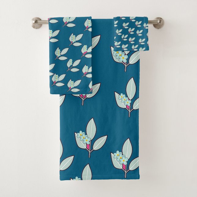 Blatt-Teal-Blume Badhandtuch Set (Insitu)