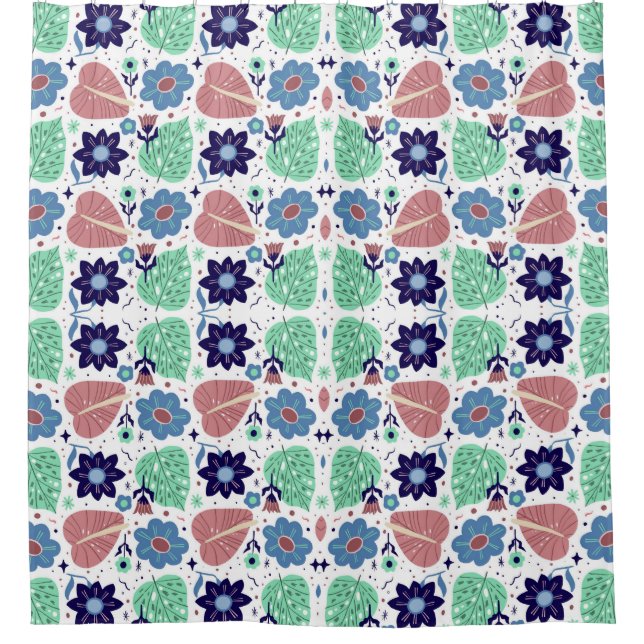 Blatt- und Blumenmuster  Duschvorhang (Vorderseite)