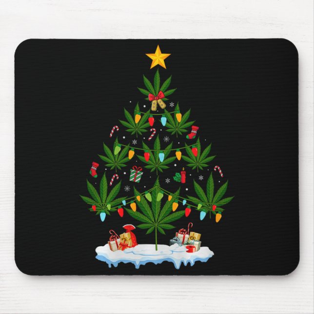 Blatt Weihnachtsbaum Unkraut Kiffer Weihnachten Pr Mousepad (Vorne)