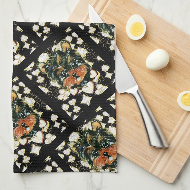 BLATT YORKIE POO  GESCHIRRTUCH (Viertel Falte)