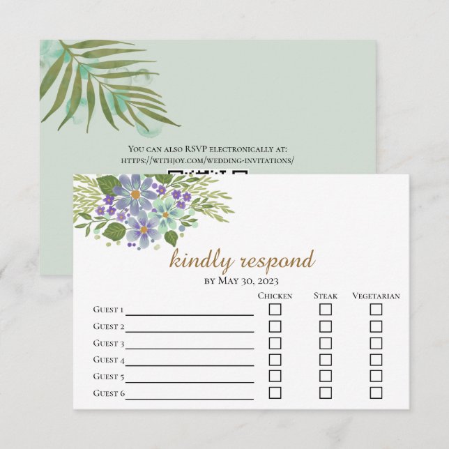 Blätter 04c Meal Choice Response Card RSVP Karte (Vorne/Hinten)