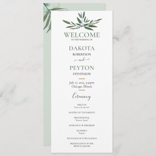 Blätter 07a Hochzeitsfeier Programm (Vorne/Hinten)