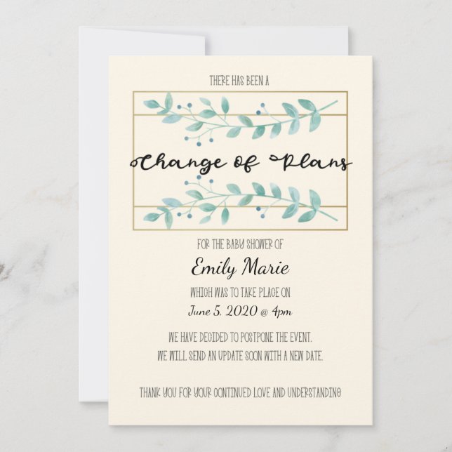 Blätter Änderung der Pläne Kinderduschkarte Einladung (Vorderseite)