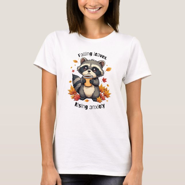 Blätter & Angst - Niedlicher Raccoon mit Kaffee T-Shirt (Vorderseite)