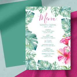 Blätter Aquarellpalme Rosa tropisches Hibiskus-Men Einladung