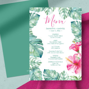 Blätter Aquarellpalme Rosa tropisches Hibiskus-Men Einladung