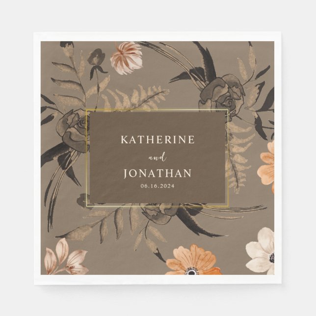 Blätter Asche Hochzeitung mit Blumenblättern Serviette (Vorderseite)