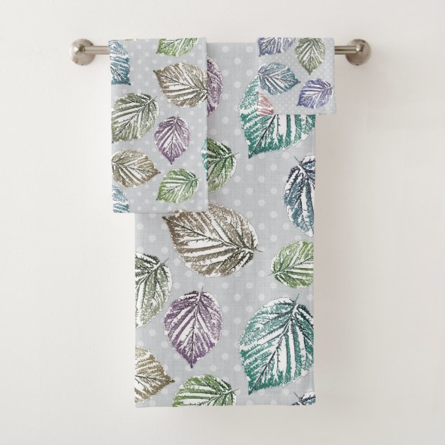Blätter auf hellgrauem Hintergrund öffnen Badhandtuch Set (Insitu)