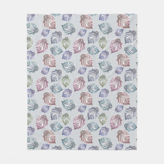 Blätter auf hellgrauem Hintergrund öffnen Fleecedecke (Vorderseite)
