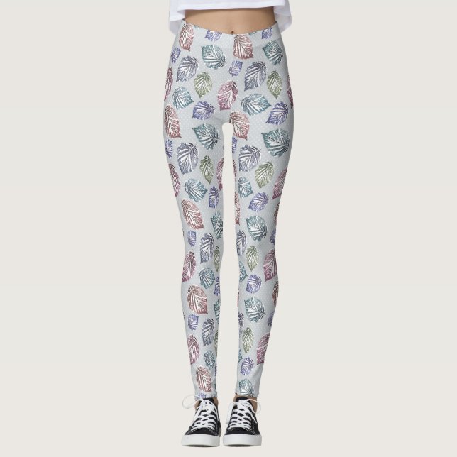 Blätter auf hellgrauem Hintergrund öffnen Leggings (Vorderseite)