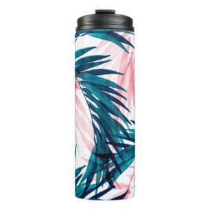 Blätter aus der grünen und rosa Palme Thermosbecher
