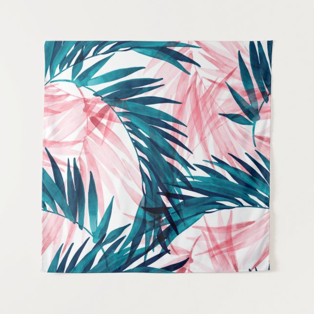 Blätter aus der grünen und rosa Palme Wandteppich (Vorderseite)