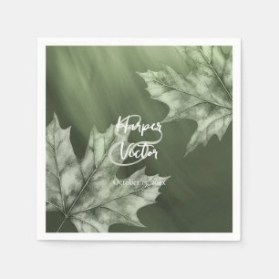 Blätter aus dunkelmoosgrünem Ahorn Hochzeit im Her Serviette