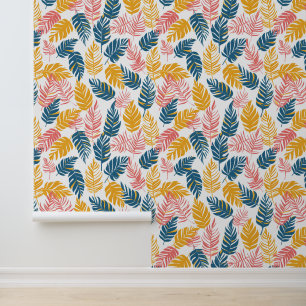 Blätter aus gelbem Rosa und blauer tropischer Palm Tapete