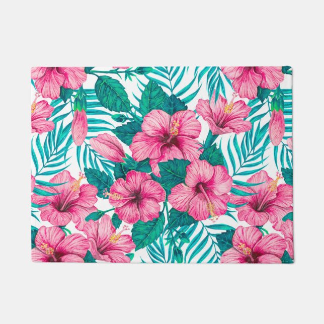 Blätter aus Hibiskus und Palme Fußmatte (Vorderseite)