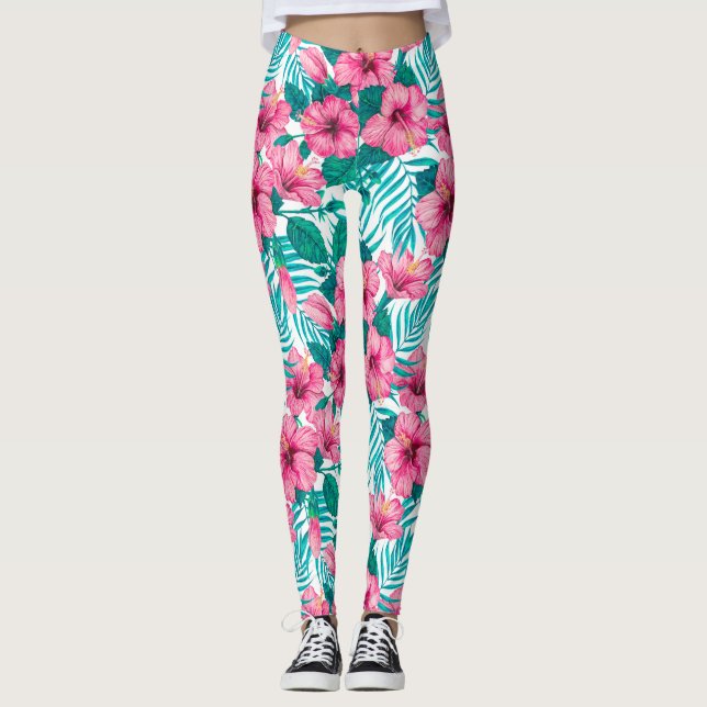 Blätter aus Hibiskus und Palme Leggings (Vorderseite)