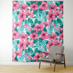 Blätter aus Hibiskus und Palme Wandteppich