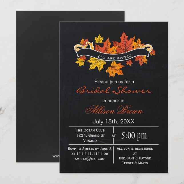 Blätter aus Kalkplatten fallen Brautparty Einladung (Vorne/Hinten)