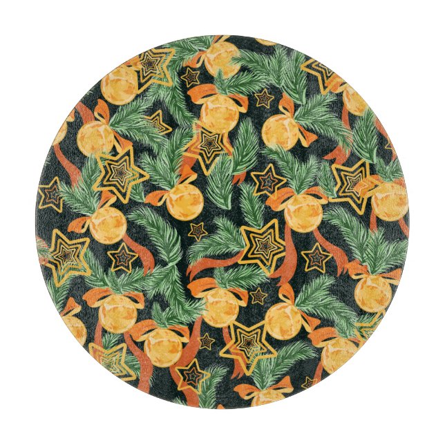 Blätter aus Kiefern, Sterne: festliche Muster Schneidebrett (Vorderseite)