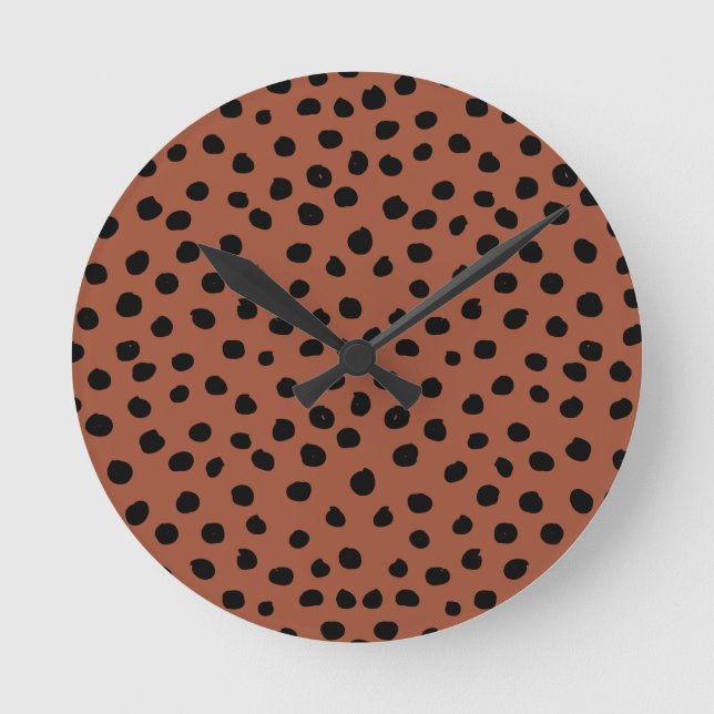 Blätter aus Leopard Rost Terracotta Cheetah Spots Runde Wanduhr (Vorderseite)