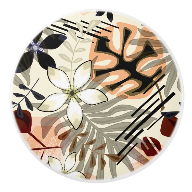 Blätter aus Palmen und Monstera, tropisch Keramikknauf (Vorderseite)